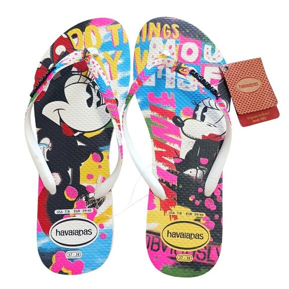 NWT Havaianas Disney Minnie Mouse Flip Flops Size 7/8 Made In Brazil - Picture 1 of 6